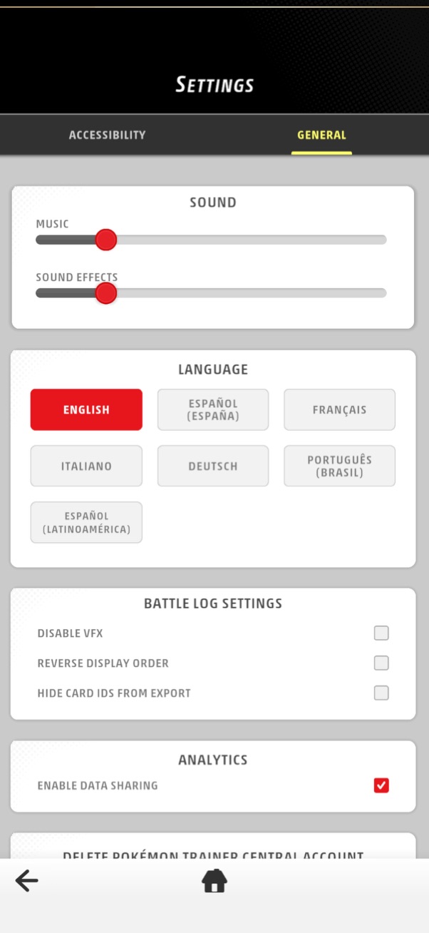 PTCG Live Settings, with Hide Card IDs from Export unticked